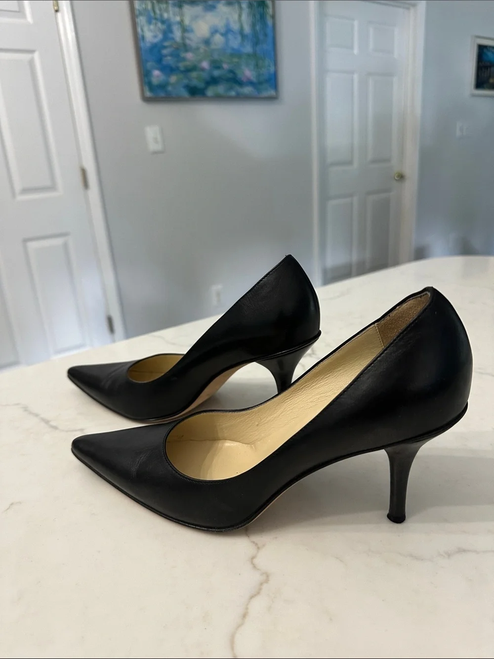 Faconnable Black Pointed-Toe Leather Pumps
